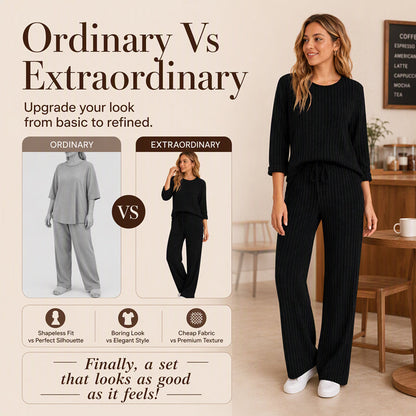 👖 Women's Ribbed Knit Top & Straight Pants Set