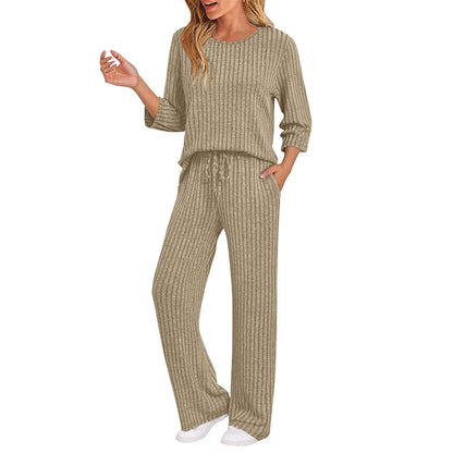 👖 Women's Ribbed Knit Top & Straight Pants Set