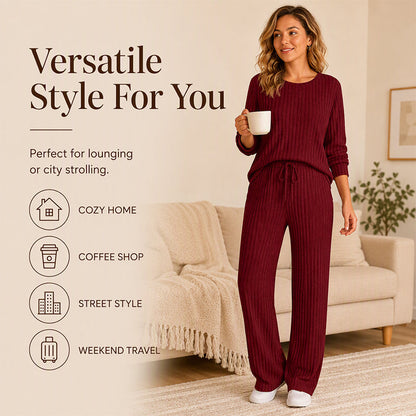 👖 Women's Ribbed Knit Top & Straight Pants Set