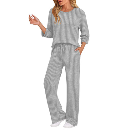 👖 Women's Ribbed Knit Top & Straight Pants Set