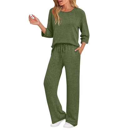 👖 Women's Ribbed Knit Top & Straight Pants Set
