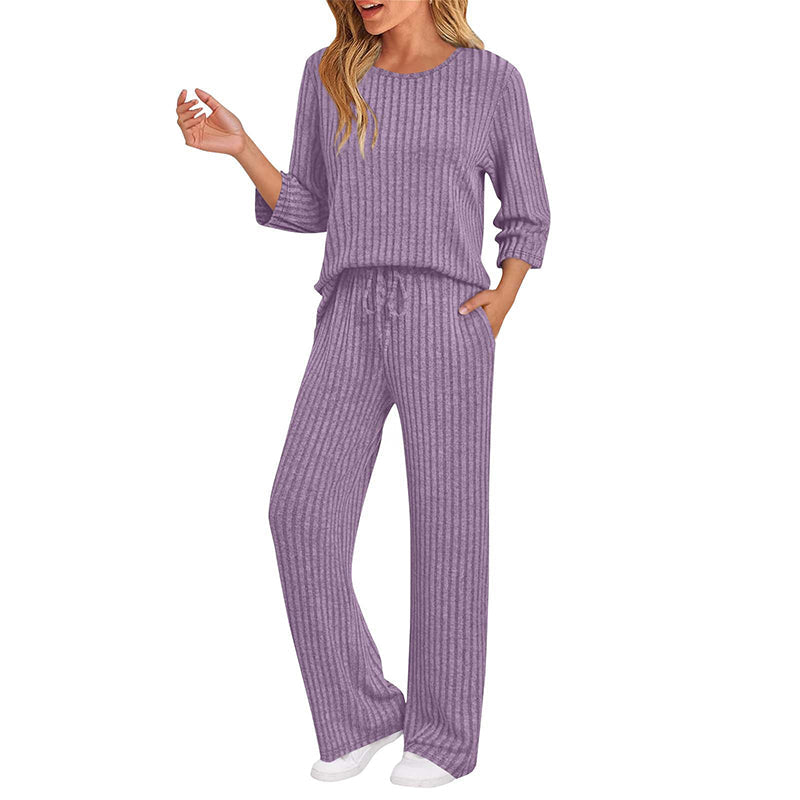 👖 Women's Ribbed Knit Top & Straight Pants Set