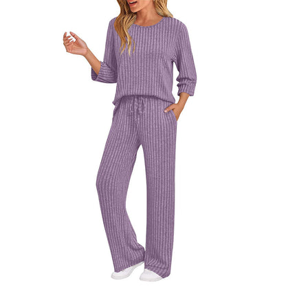 👖 Women's Ribbed Knit Top & Straight Pants Set