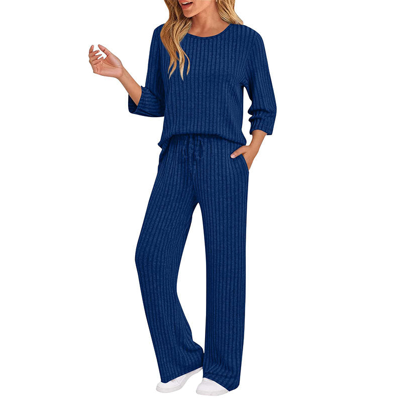 👖 Women's Ribbed Knit Top & Straight Pants Set