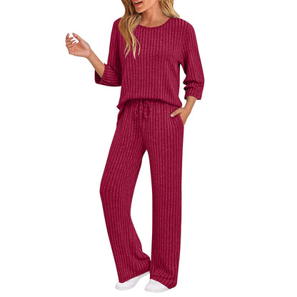 👖 Women's Ribbed Knit Top & Straight Pants Set