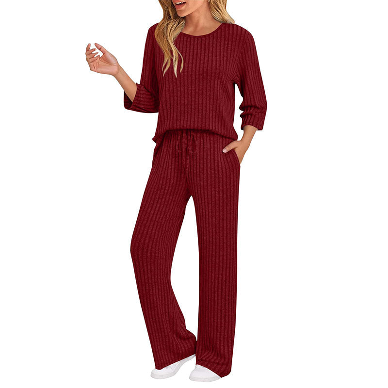 👖 Women's Ribbed Knit Top & Straight Pants Set