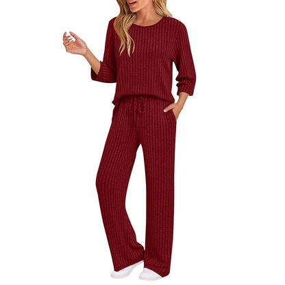 👖 Women's Ribbed Knit Top & Straight Pants Set