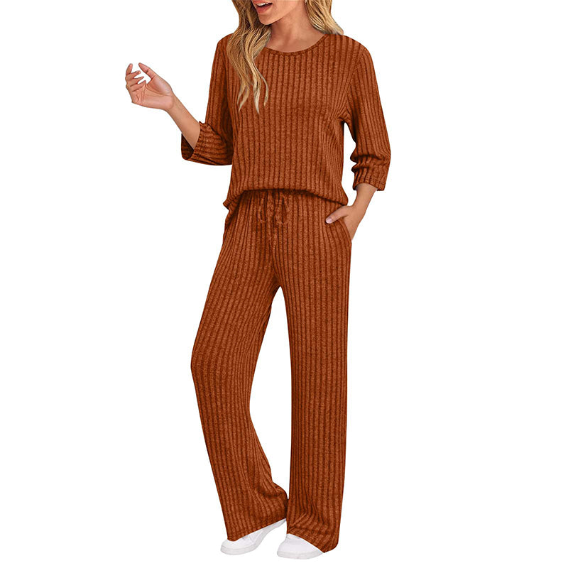 👖 Women's Ribbed Knit Top & Straight Pants Set