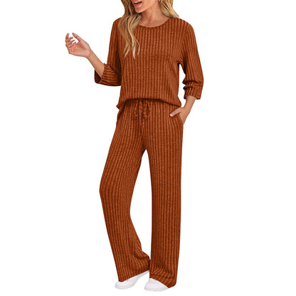 👖 Women's Ribbed Knit Top & Straight Pants Set