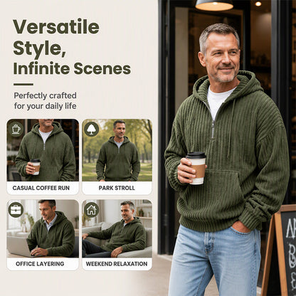 🧥 Men's Casual Half-Zip Corduroy Hoodie