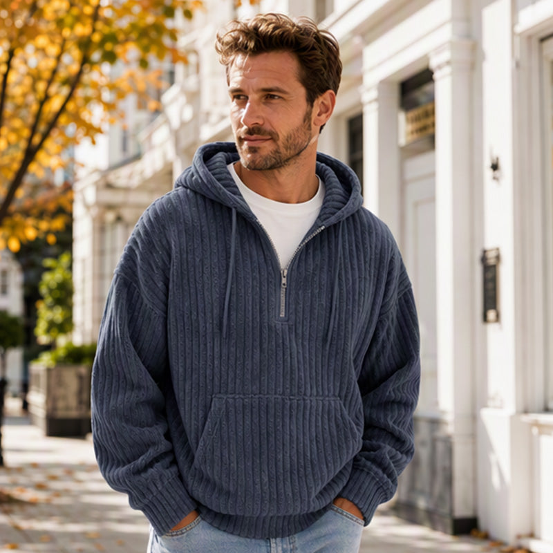 🧥 Men's Casual Half-Zip Corduroy Hoodie