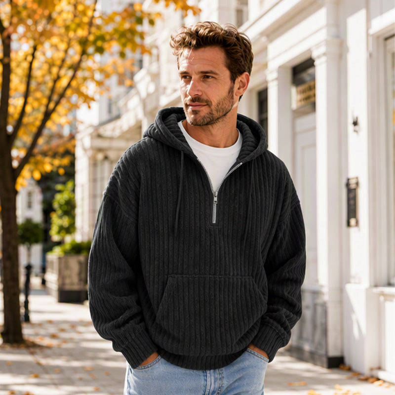 🧥 Men's Casual Half-Zip Corduroy Hoodie