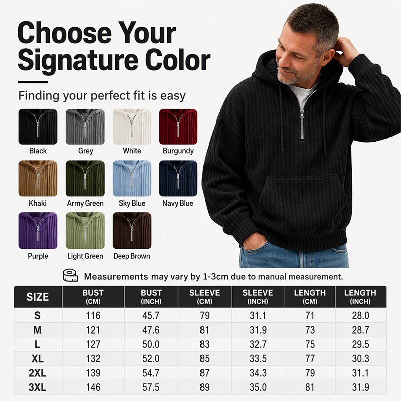 🧥 Men's Casual Half-Zip Corduroy Hoodie