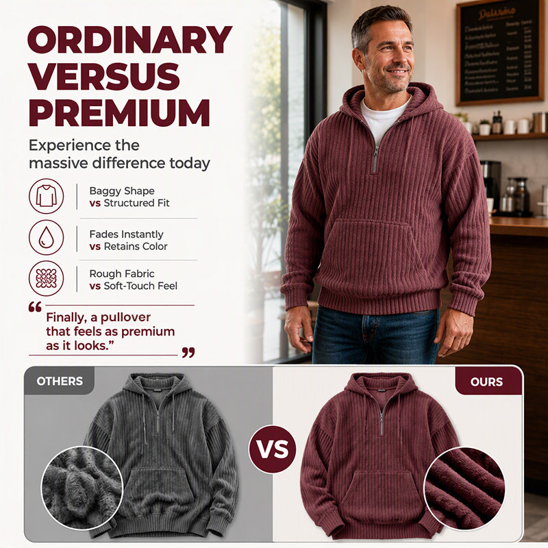 🧥 Men's Casual Half-Zip Corduroy Hoodie