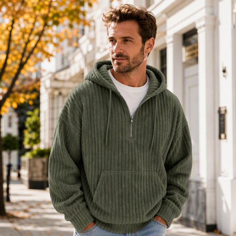 🧥 Men's Casual Half-Zip Corduroy Hoodie