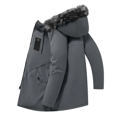 Men's Windproof Hooded Thermal Mid-Length Parka Jacket