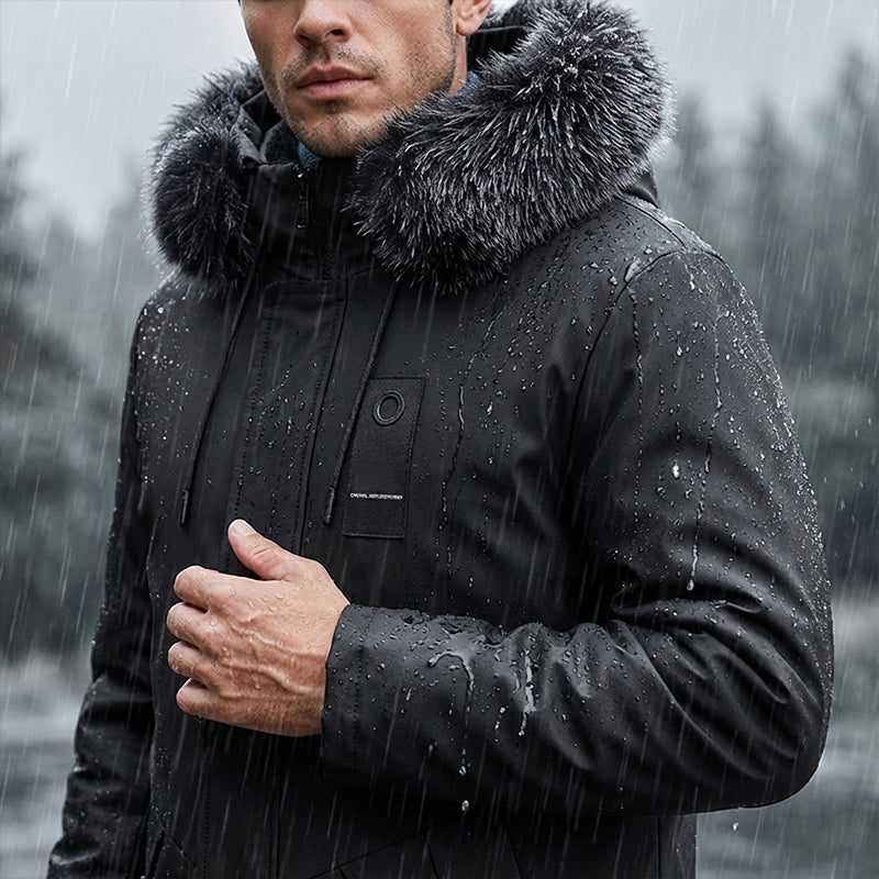 Men's Windproof Hooded Thermal Mid-Length Parka Jacket