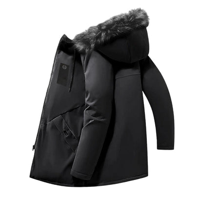 Men's Windproof Hooded Thermal Mid-Length Parka Jacket