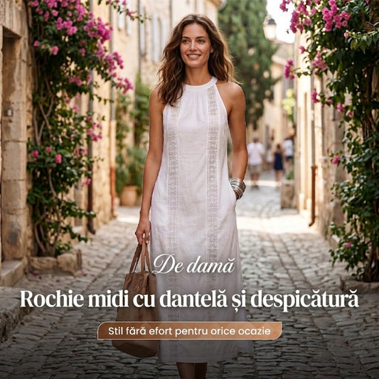 Rochiță Midi pentru Femei cu Panou de Dantelă și Spătar