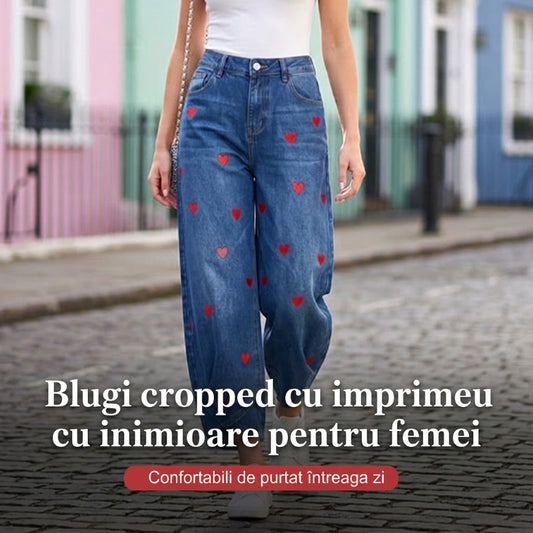 💕👖 Blugi cu imprimeu pentru femei, cu motive în formă de inimioare 💖